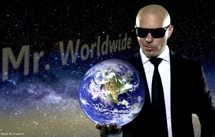 Pitbull holding the globe, captioned: Mr. Worldwide